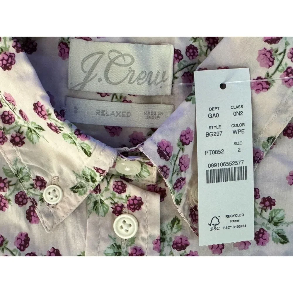 J Crew Relaxed-fit Cotton Poplin Shirt Women 2 NWT Collared‎ Long Sleeve Berry